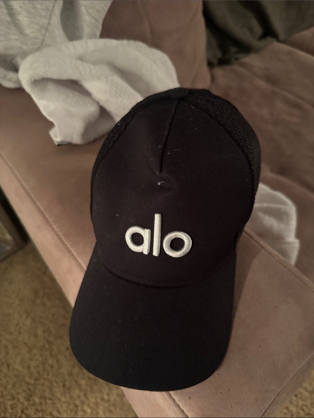 ALO Yoga Kids Black Cap with White Logo
